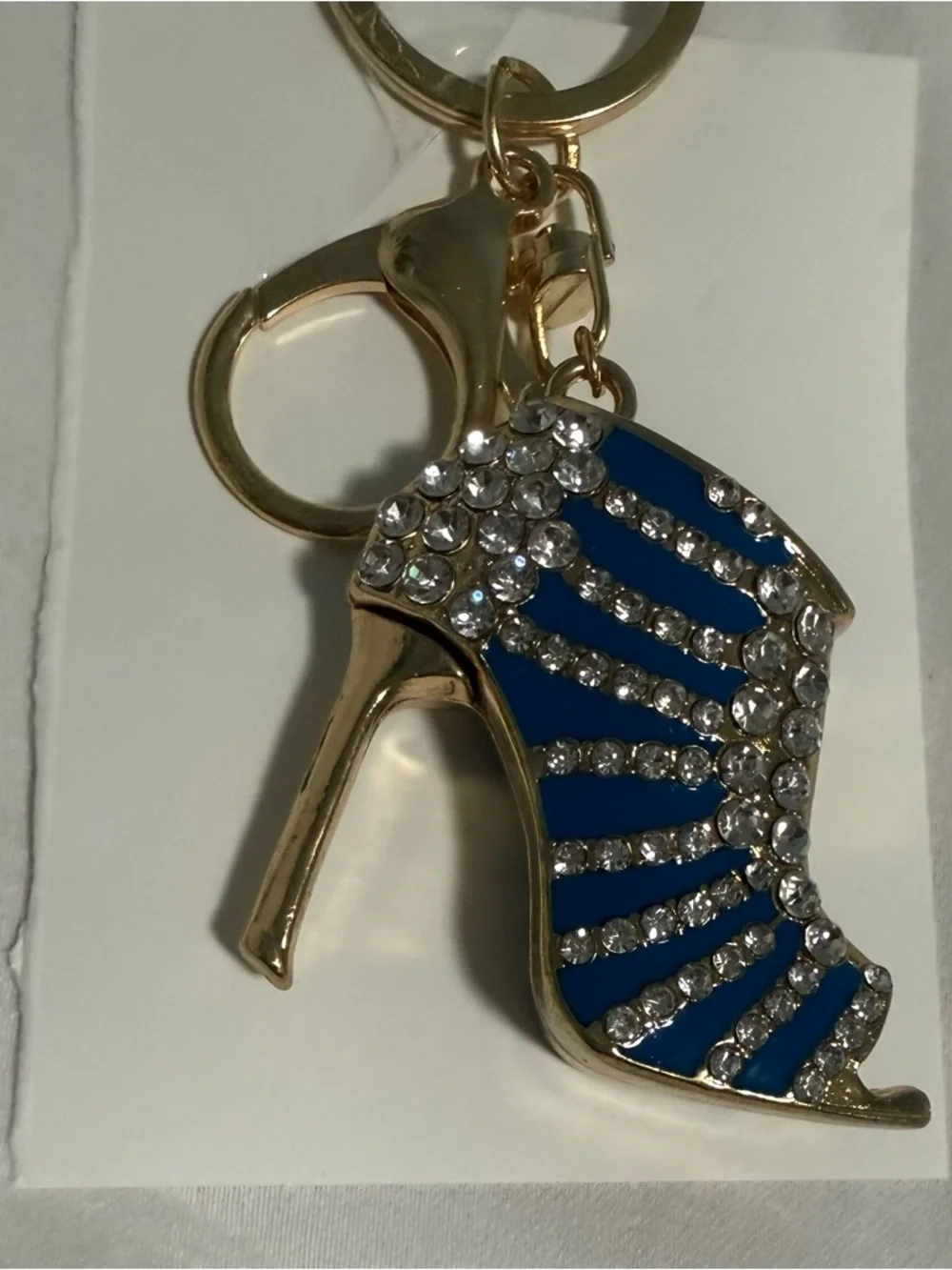 Keychain/Bag Charm Gold tone accents on a a blue heel shoe with rhinestones!